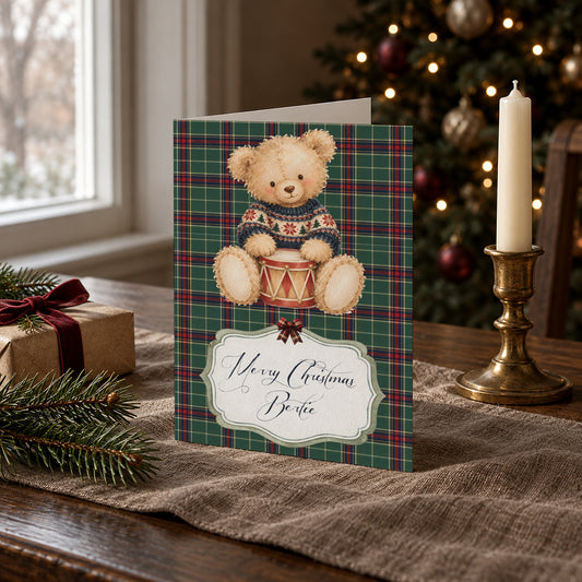 Personalised Christmas Teddy Bear Card – Handmade Festive Greeting