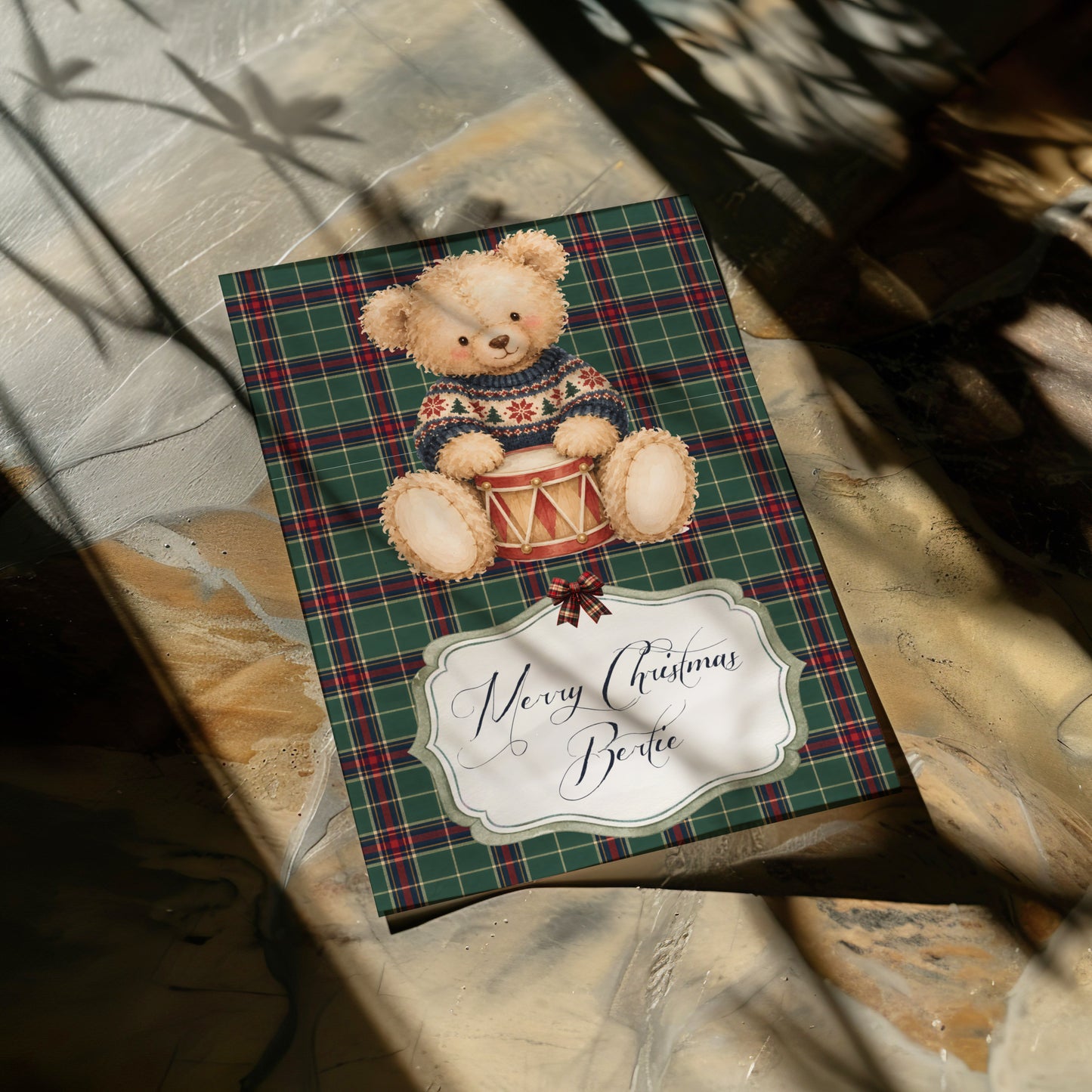 Personalised Christmas Teddy Bear Card – Handmade Festive Greeting