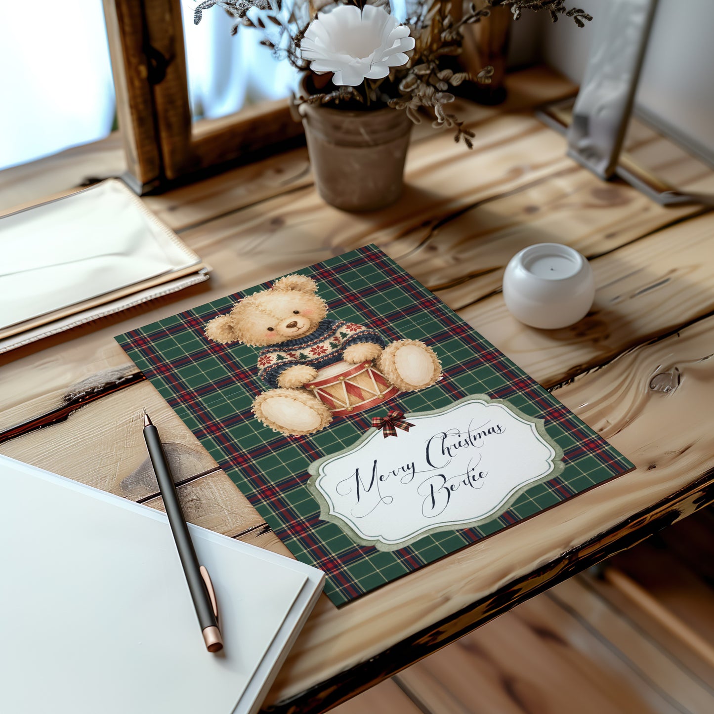 Personalised Christmas Teddy Bear Card – Handmade Festive Greeting