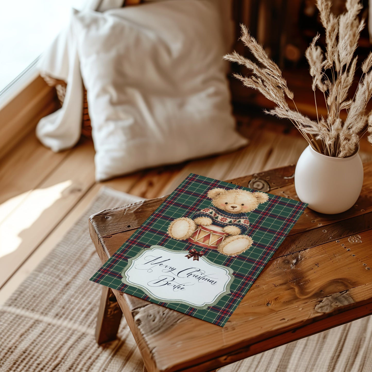 Personalised Christmas Teddy Bear Card – Handmade Festive Greeting
