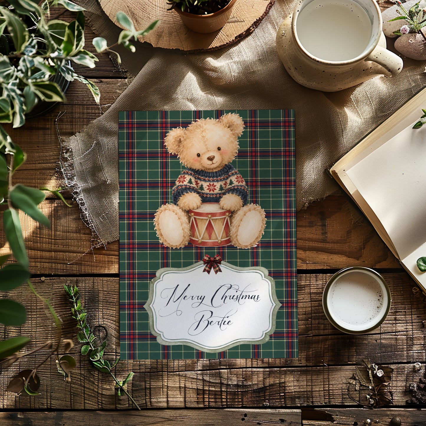 Personalised Christmas Teddy Bear Card – Handmade Festive Greeting