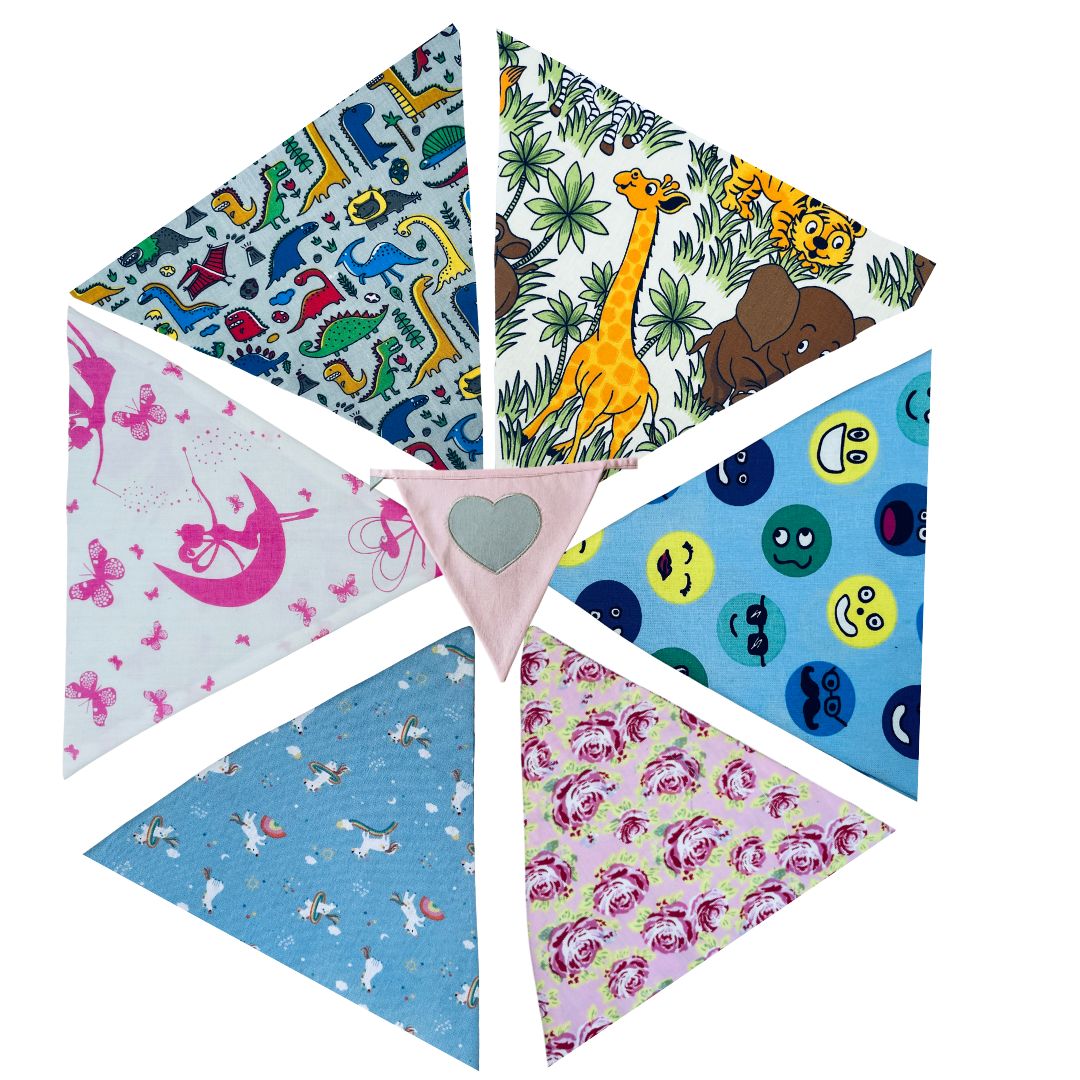 Image showing 5 triangles showing the material options for our bunting