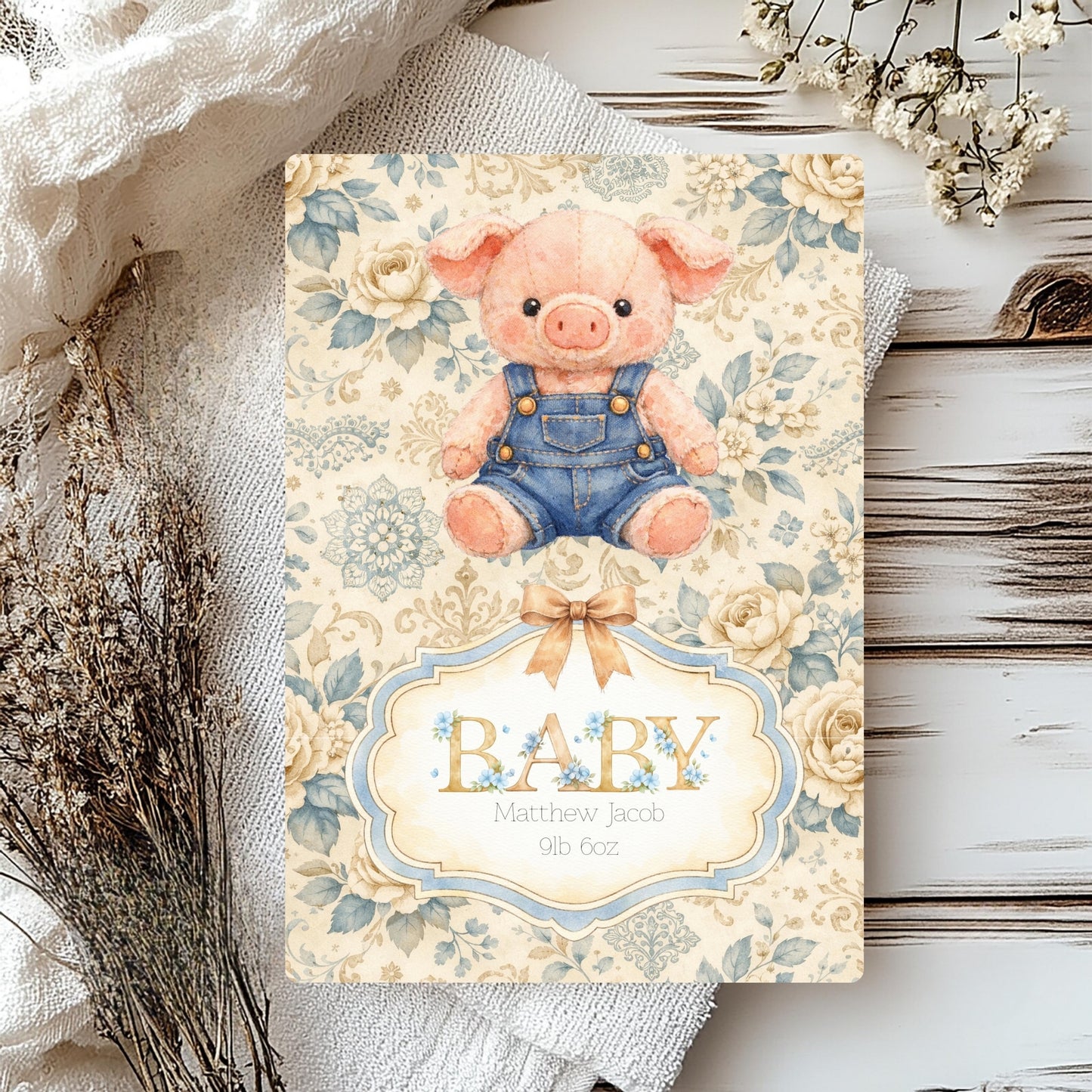Personalised Piglet Card - New Baby Boy