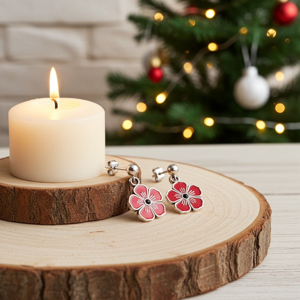 Hand-Painted Poppy Earrings - Perfect Christmas Gift for Her