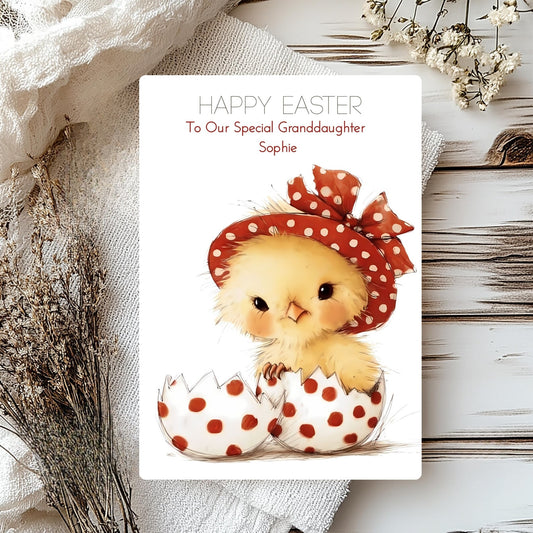 Pretty Easter Card – Handmade Greeting with Adorable Chick Illustration