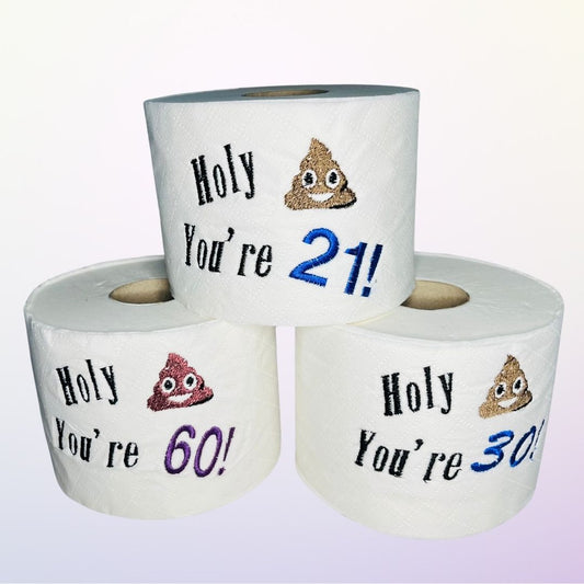 Image showing emoji and birthday slogans on novelty toilet rolls