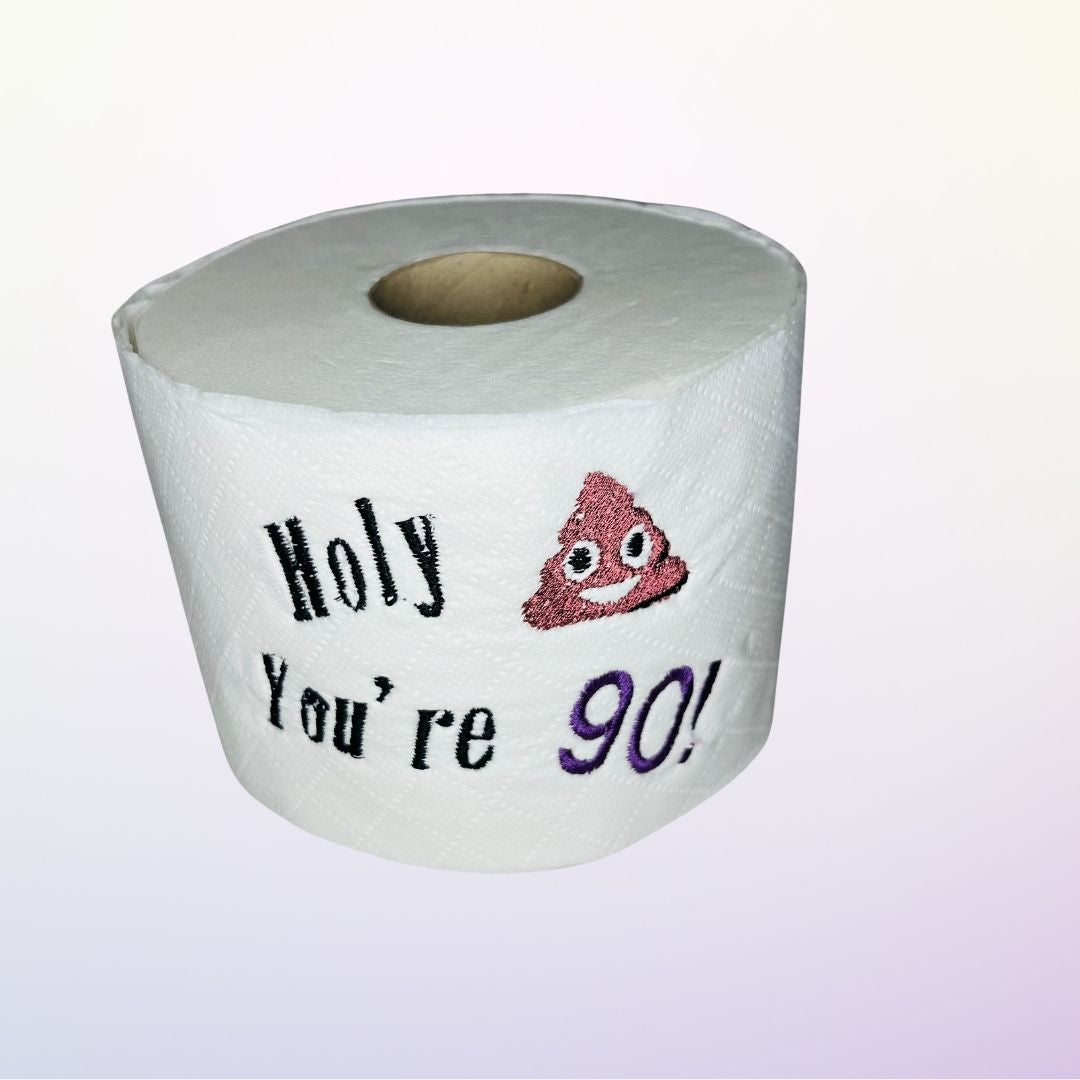 Image of a novelty toilet roll with a message for a 90th birthday