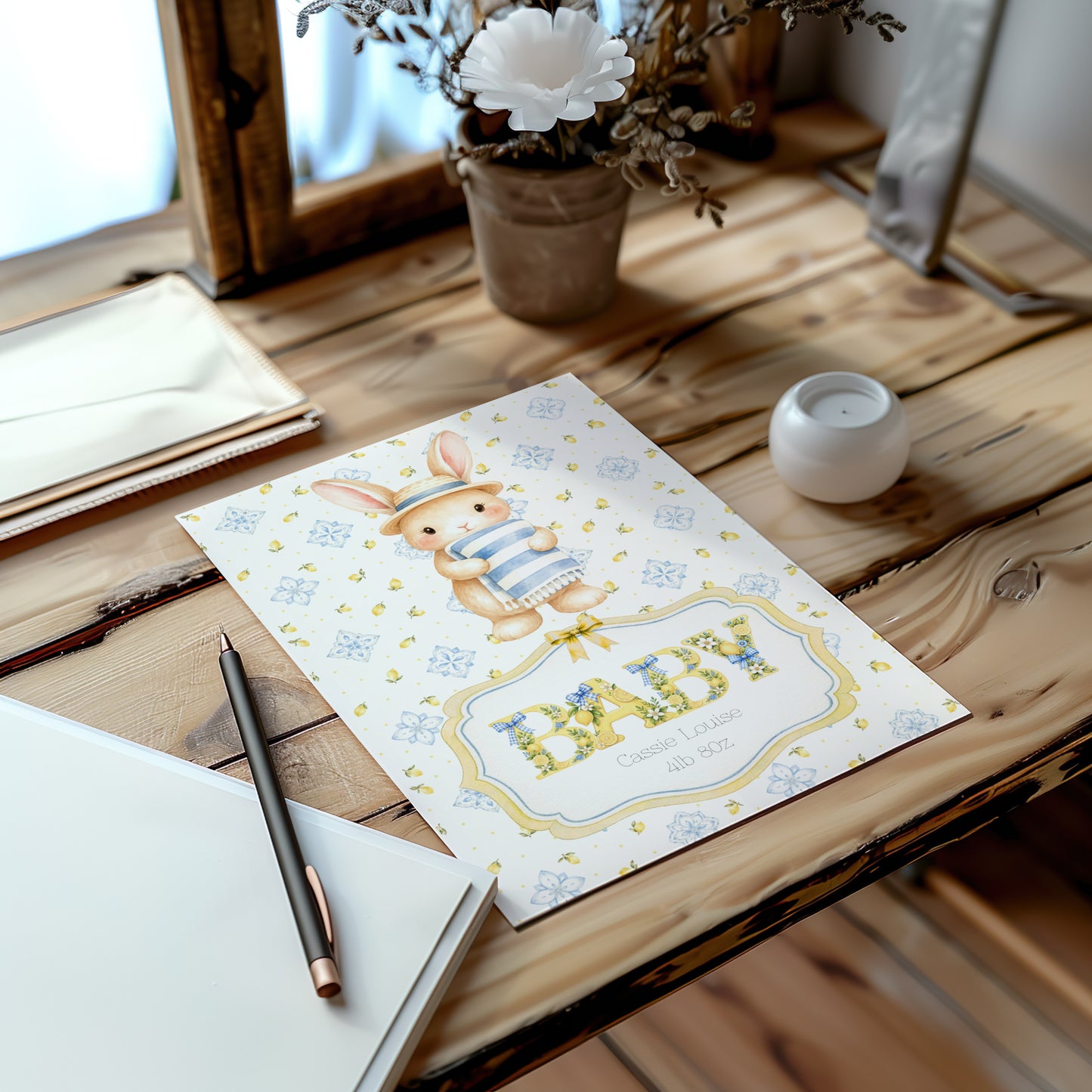 Personalised Bunny Newborn Baby Card - Celebrate Your Little One's Arrival