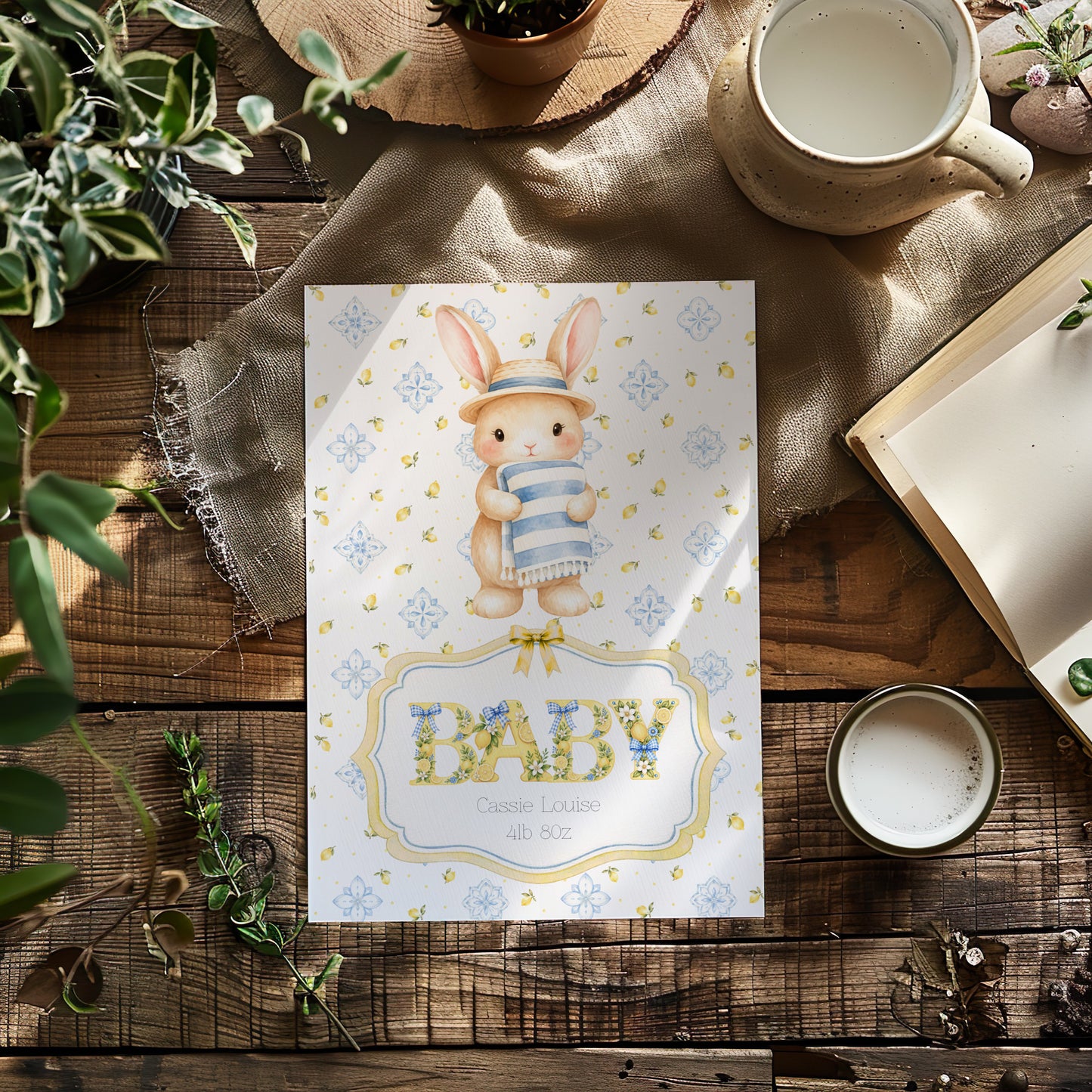 Personalised Bunny Newborn Baby Card - Celebrate Your Little One's Arrival