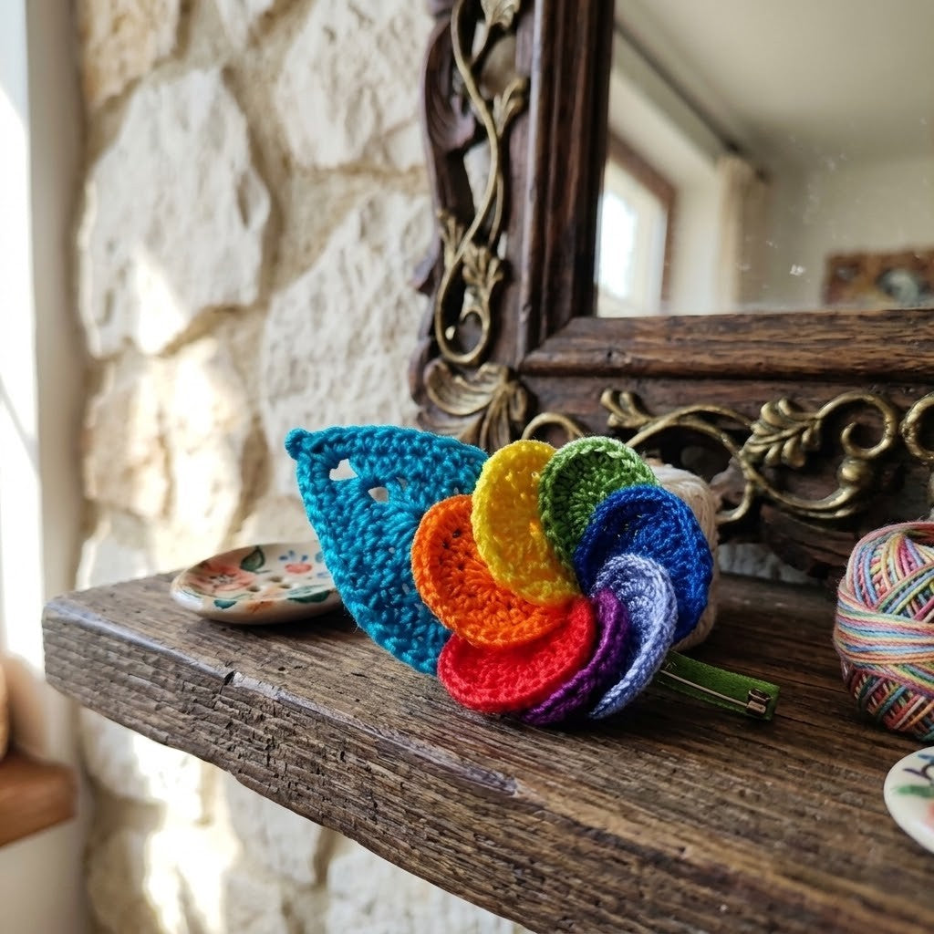 Handmade Rainbow Floral Brooch – Colourful Flower Pin