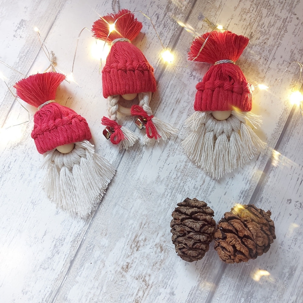 Macrame Gonk Christmas Decorations – Handmade Nordic Ornaments