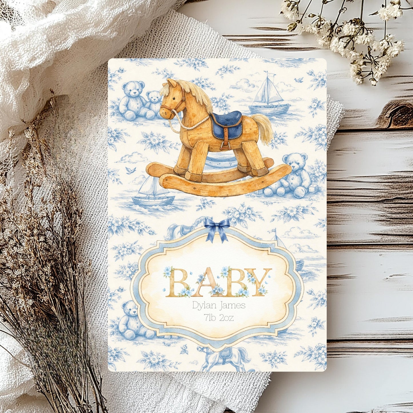 Personalised Rocking Horse Card - New Baby Boy