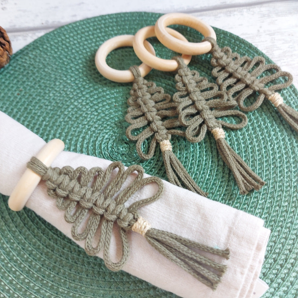 Macrame Christmas Tree Napkin Rings – Festive Table Decor