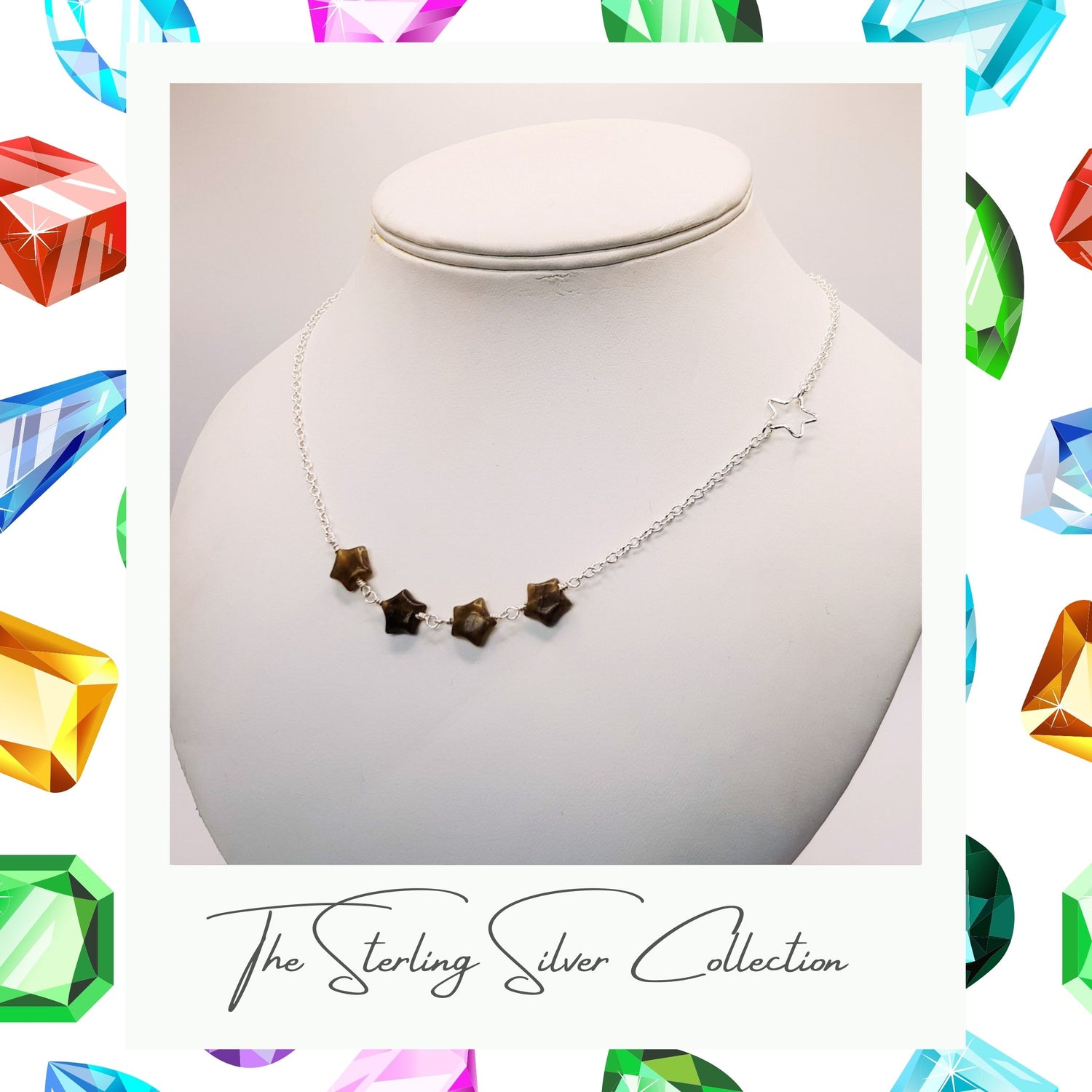 Single labradorite necklace on a necklace stand.