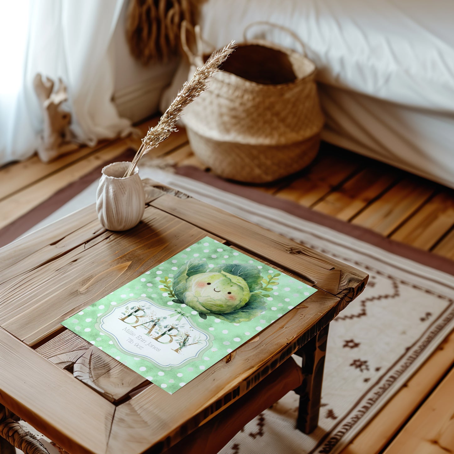 Personalised New Baby Greeting Card with Homegrown Cabbage A5