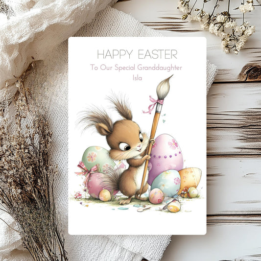 Personalised Easter Card for Granddaughter – Cute Squirrel Illustration