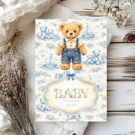 Personalised Newborn Baby Boy Card - Cute Bear Design