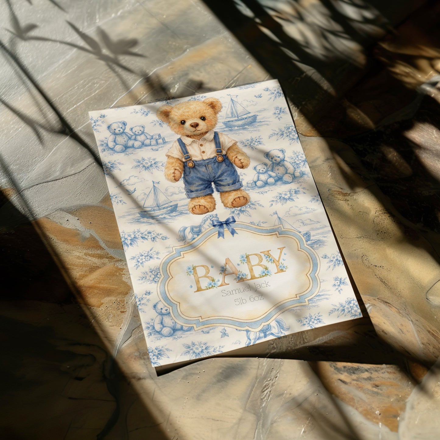 Personalised Newborn Baby Boy Card - Cute Bear Design