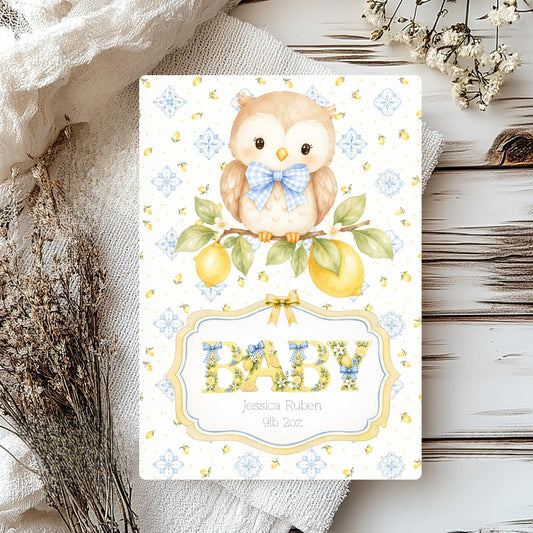 Personalised Baby Owl Newborn Baby Card – Custom Name & Birth Weight