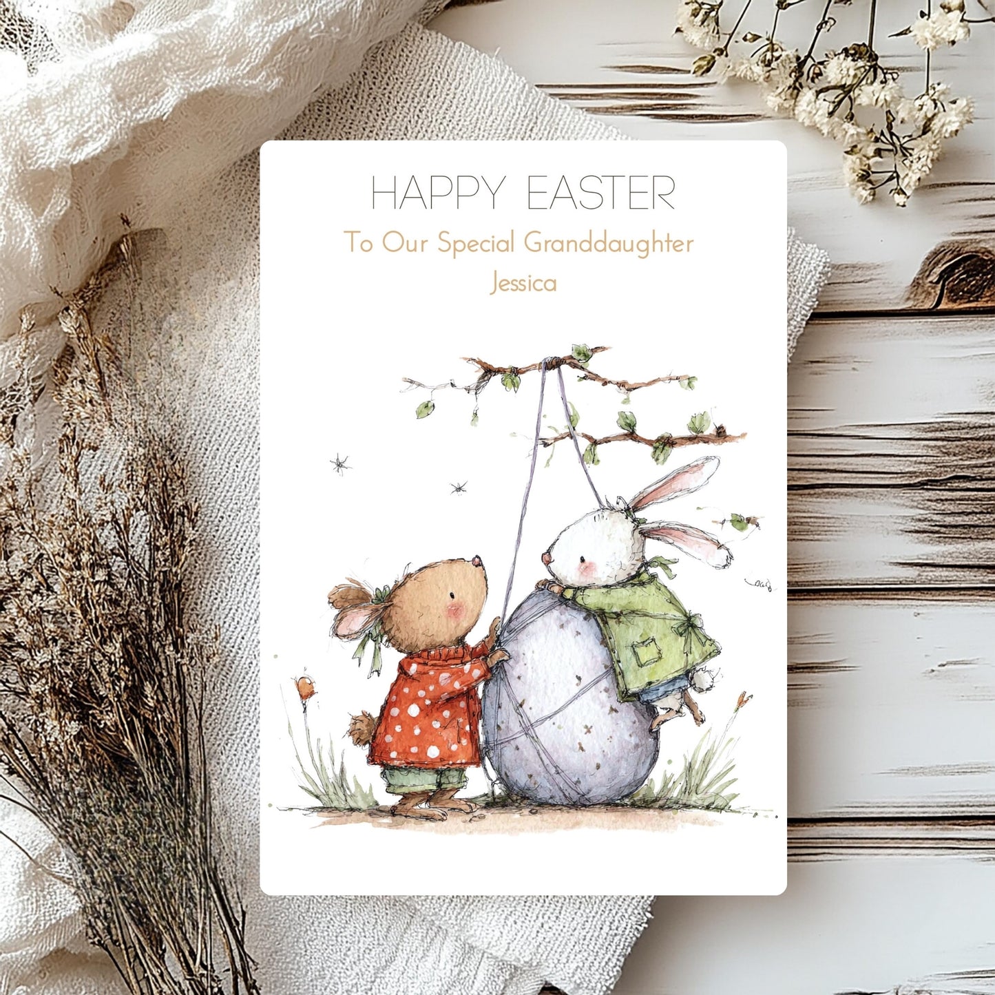Watercolour Animal Easter Card – Handmade Bunny & Mouse Spring Greeting