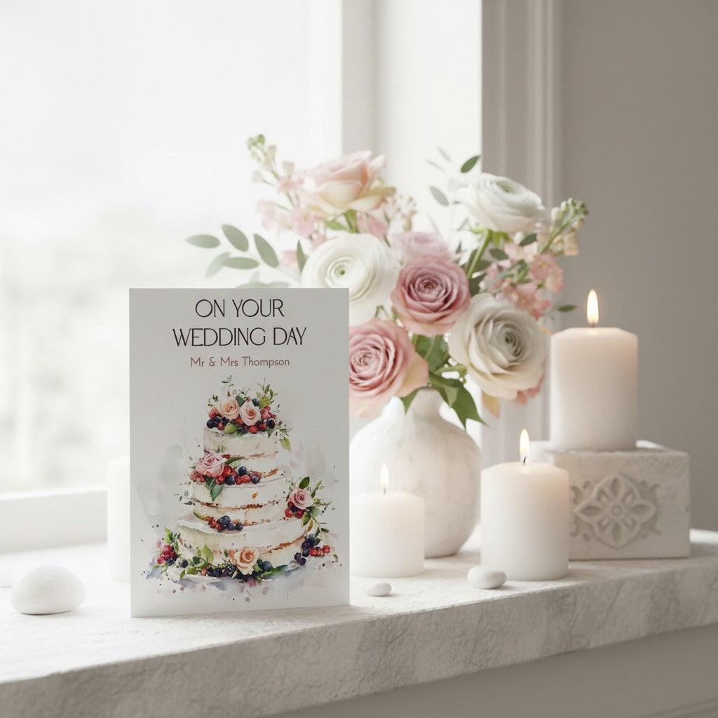 Handmade Wedding Cake Newlywed Card – Elegant Congratulations for Couples