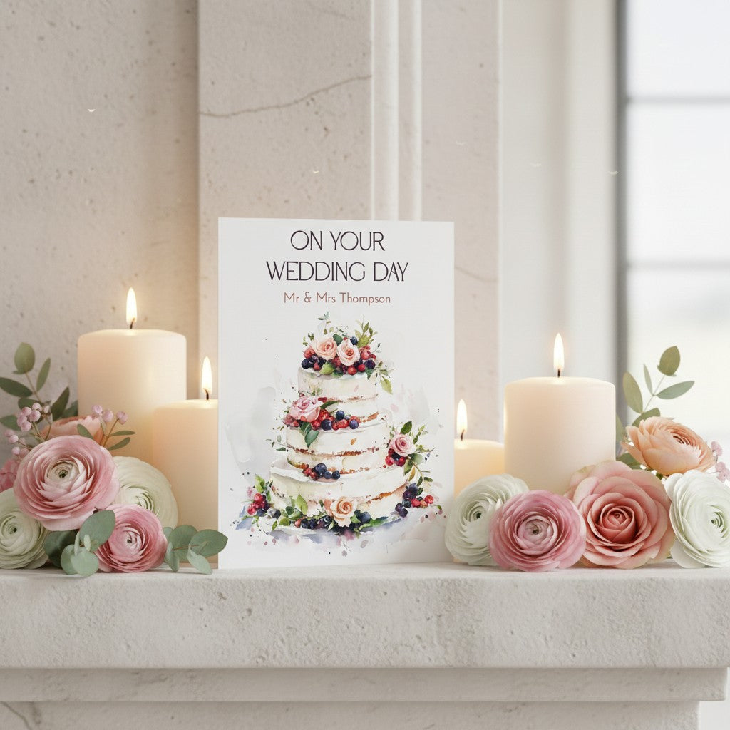 Handmade Wedding Cake Newlywed Card – Elegant Congratulations for Couples