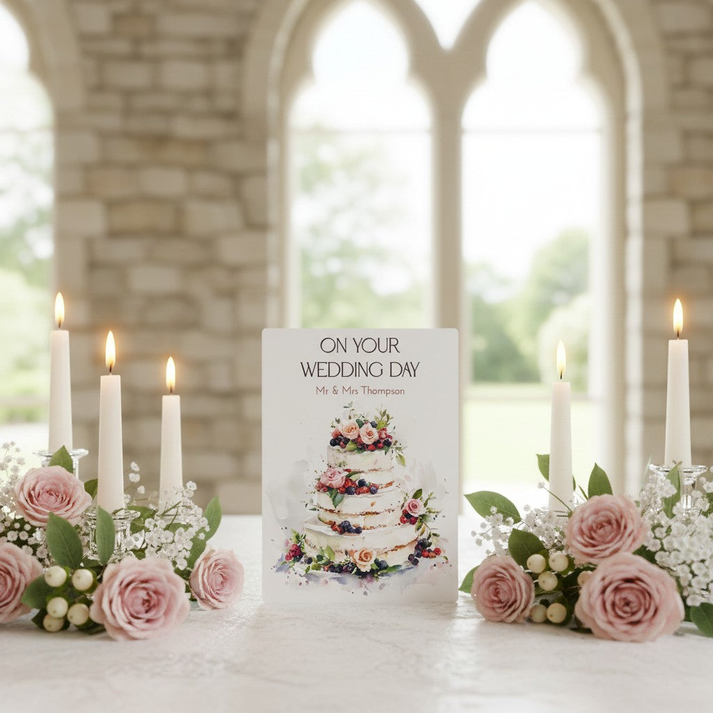 Handmade Wedding Cake Newlywed Card – Elegant Congratulations for Couples