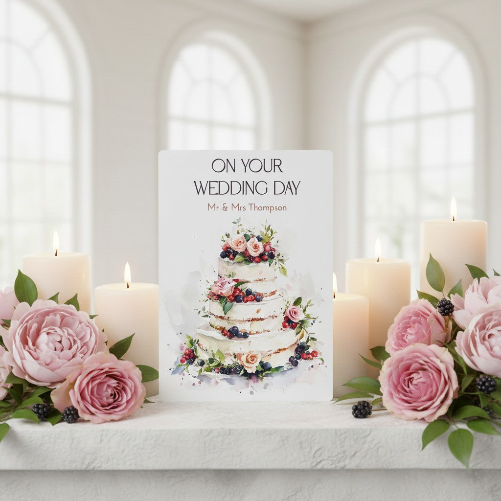 Handmade Wedding Cake Newlywed Card – Elegant Congratulations for Couples