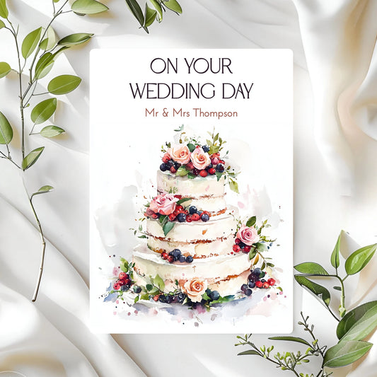 Handmade Wedding Cake Newlywed Card – Elegant Congratulations for Couples