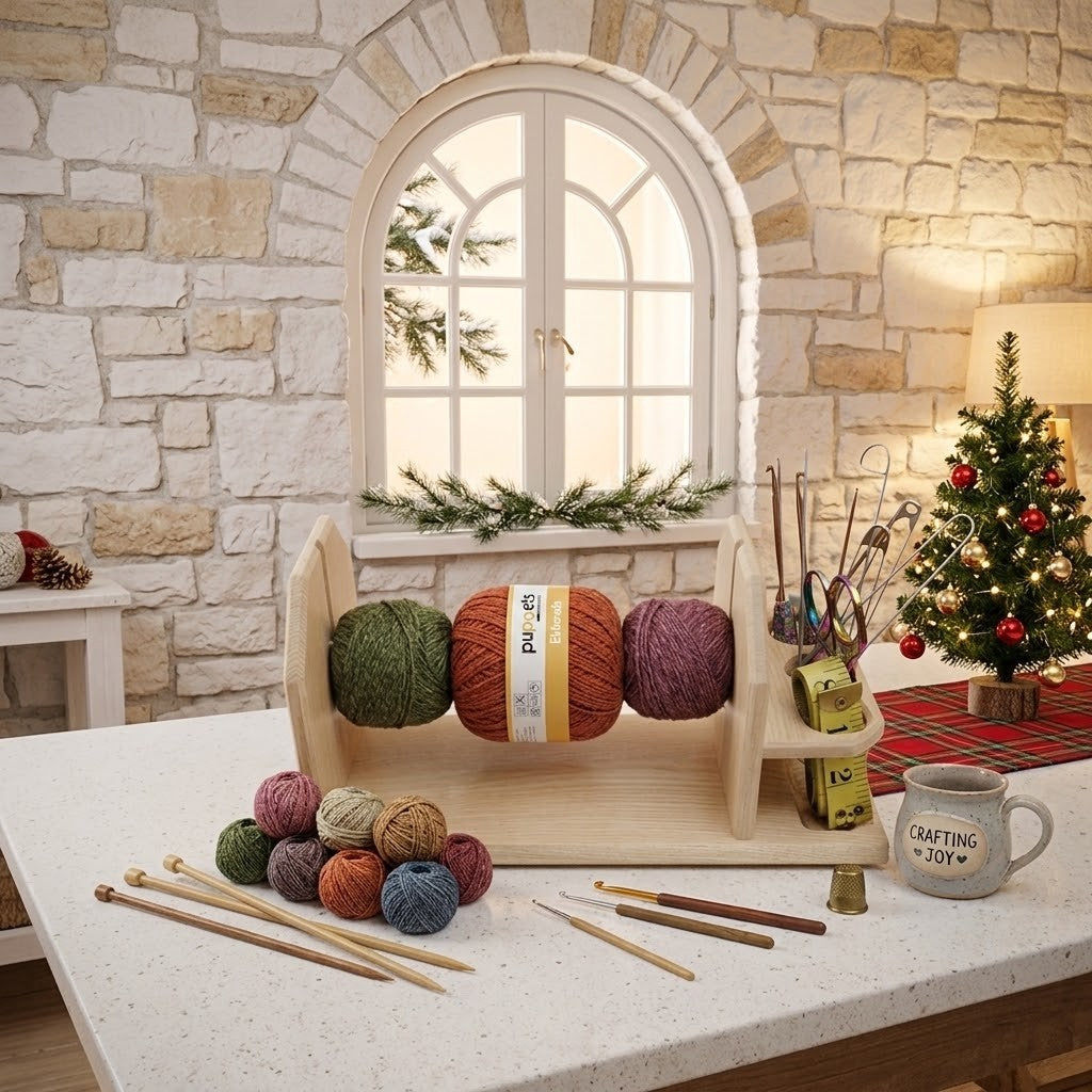 Handmade Wooden Yarn Holder – Christmas Gift for Knitters