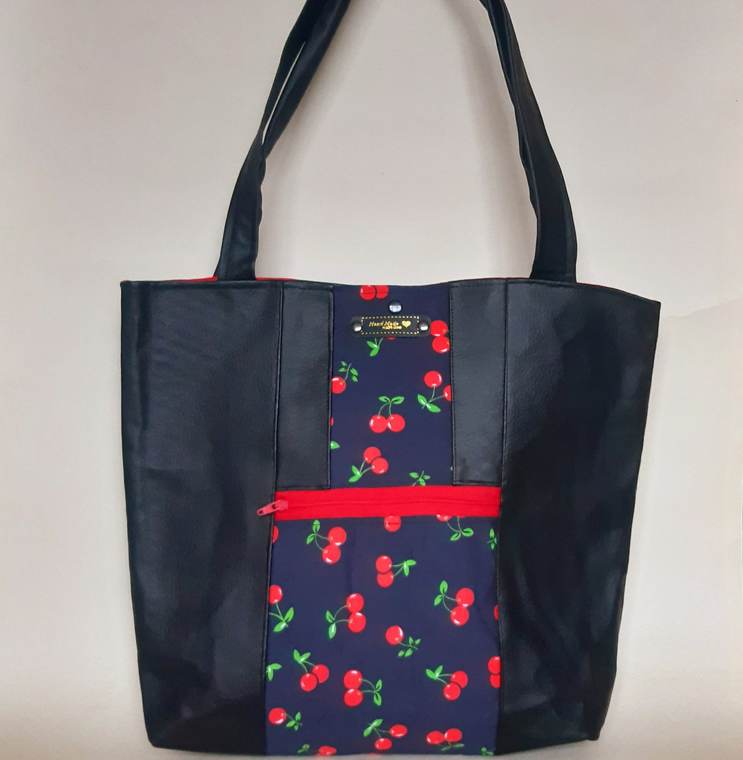 Black faux leather tote bag shop