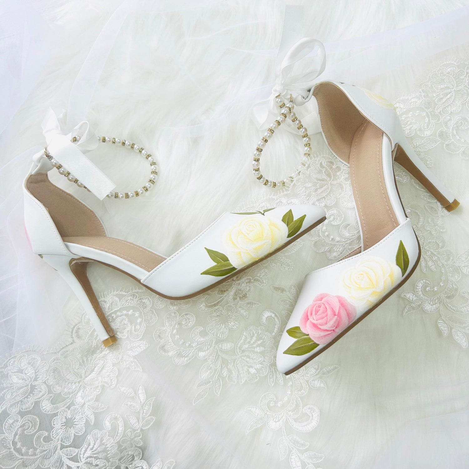 Rose satin shoes outlet