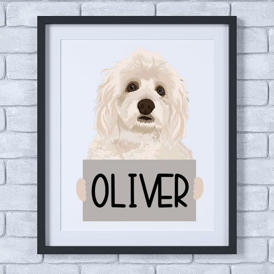 A personalised dog print poster featuring a Havanese breed with the name 'Oliver' printed at the bottom.