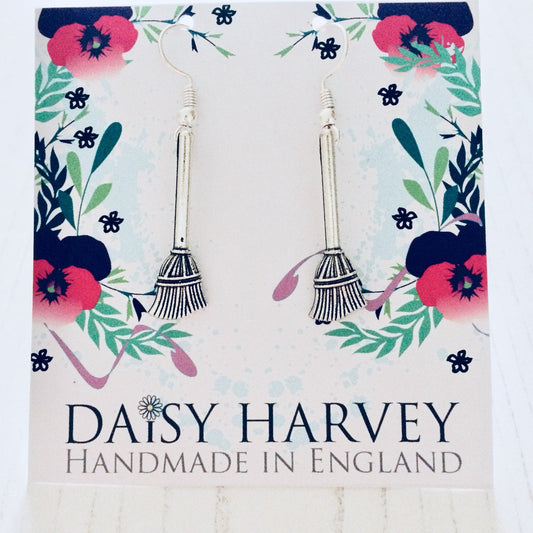 Broomstick Earrings, Broomstick Jewellery, Broom Gift For Cleaner, Cleaner Present, Thank You Cleaner, Witch Fancy Dress Costume, Halloween.