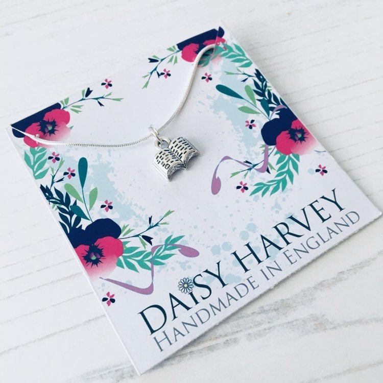 Book Necklace, Writer Necklace, Book Jewellery, Reader Jewelry, Book Charm, Novel Pendant, Story Gift, Author Gifts, Writer Gift For Her.