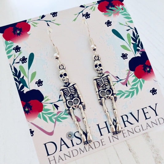 Skeleton Earrings, Horror Film Lover Gift, Halloween Jewellery, Horror Earrings, Alternative Jewelry, Skull Earrings, Human Bones Earrings.