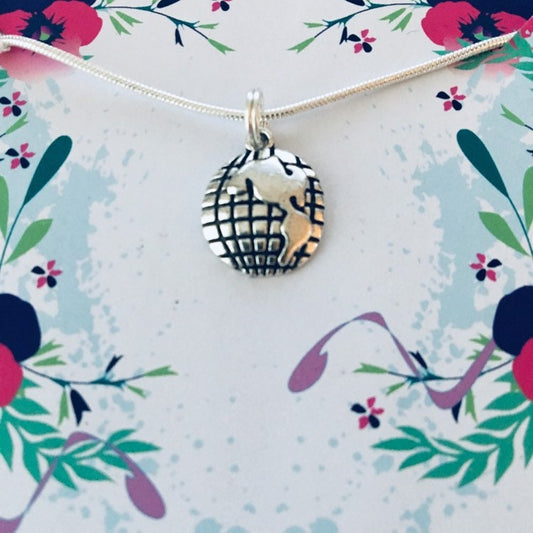 Earth Necklace, Globe Necklace, World Jewelry, Planet Necklace, Travel Necklace, Map Necklace, Wanderlust, Nature Gift Idea, Space Gifts.