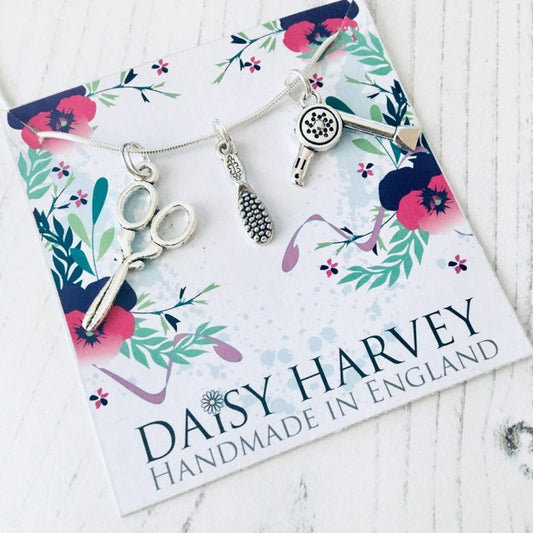 Hair Salon Necklace, Salon Staff Jewellery, Hairdresser Necklace, Hairdressing Necklace, Scissors Necklace, Hairdryer Gift Ideas, Hairbrush.