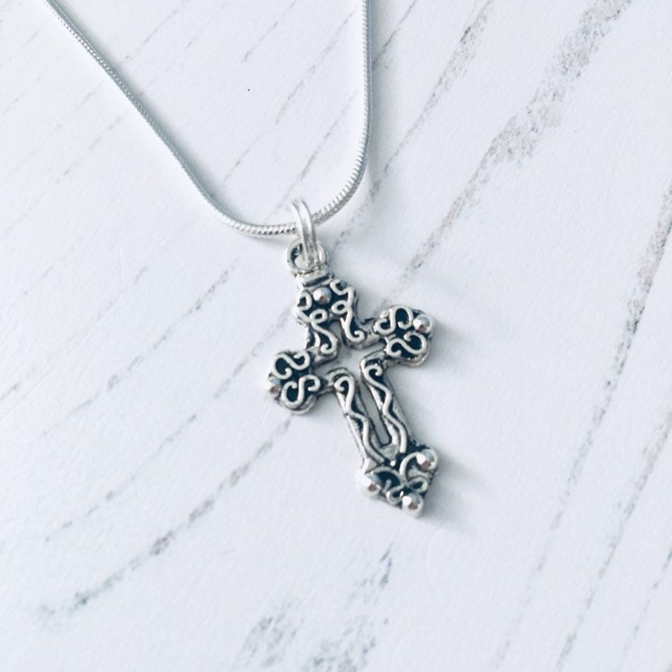 Cross Necklace, Cross Jewellery, Ornate Cross Necklace, Goddaughter Gift, Baptism gift, Communion gift, Confirmation gift, Christian gift.
