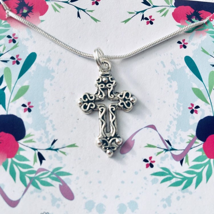 Cross Necklace, Cross Jewellery, Ornate Cross Necklace, Goddaughter Gift, Baptism gift, Communion gift, Confirmation gift, Christian gift.