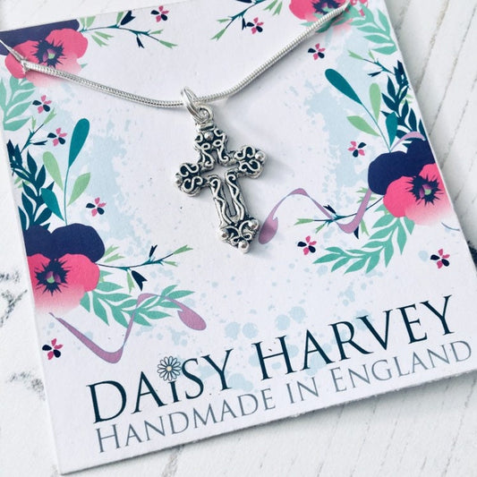 Cross Necklace, Cross Jewellery, Ornate Cross Necklace, Goddaughter Gift, Baptism gift, Communion gift, Confirmation gift, Christian gift.