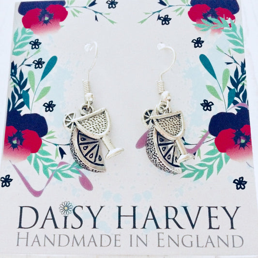 Gin Earrings, Gin Jewelry, Fun Earrings, Alternative Earrings, Gin Related Jewellery, Gin Drinker Gifts, Slice Of Lemon, Gin Lover Jewelry.