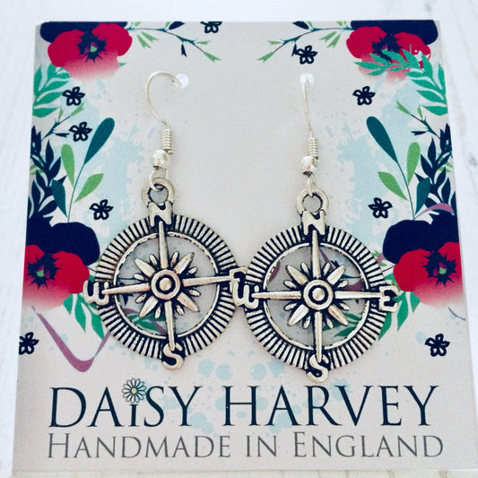 Compass Earrings, Compass Jewellery, Compass Travel Gift, Women's Travel Jewelry, Charm Earrings, Wanderlust Jewellery Gift, Cute Earrings.