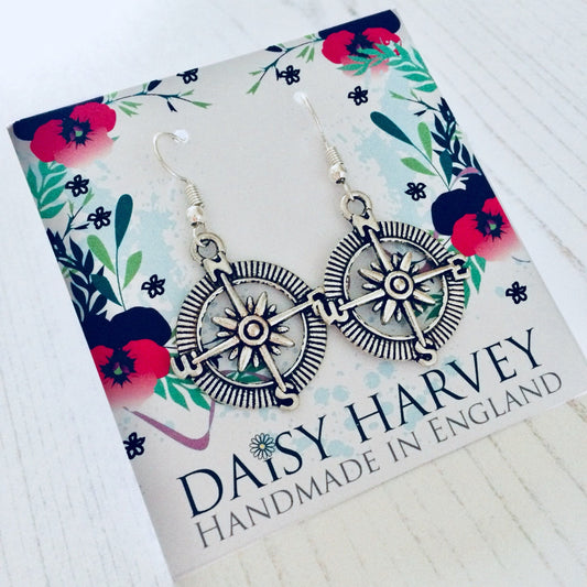 Compass Earrings, Compass Jewellery, Compass Travel Gift, Women's Travel Jewelry, Charm Earrings, Wanderlust Jewellery Gift, Cute Earrings.