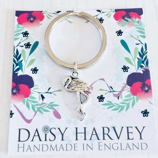 Flamingo Keychain, Summer Jewelry, Bird Charm Keyring, Animal Keyring, Flamingo Gift, Tropical Gifts, Flamingo Present Idea, Bird Gift Idea.