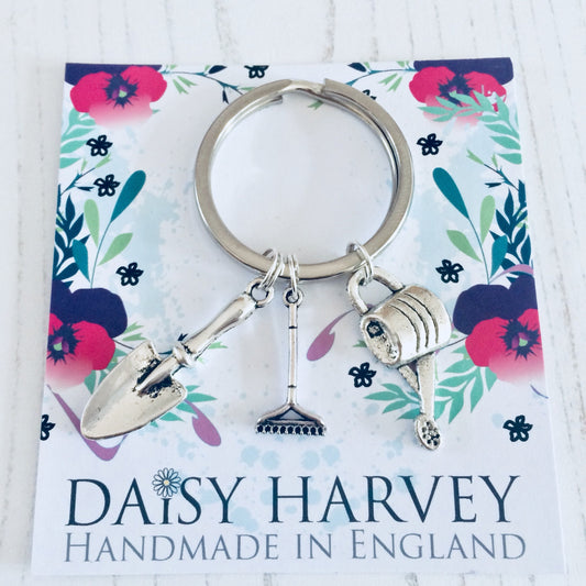 Gardening Lover Gift, Gardener Keychain, Gardening Keyring, Garden Spade Gift, Rake, Watering Can, Gift For Grandma, Plant Lover, Allotment.