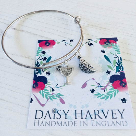 Gin And Tonic Jewelry, Gin Charm Bracelet, Gin Bangle, Lemon Slice, Gin Glass, Special Gift, Gin Lover Birthday Gift, Gin Gift Ideas, Her.