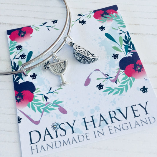 Gin And Tonic Jewelry, Gin Charm Bracelet, Gin Bangle, Lemon Slice, Gin Glass, Special Gift, Gin Lover Birthday Gift, Gin Gift Ideas, Her.