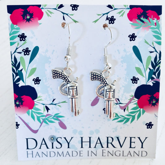 Gun Earrings, Alternative Jewelry, Alternative Earrings, Handgun Earrings, Pistol Jewellery, Weapon Jewelry, Female Gamer, Crime Movie Gift