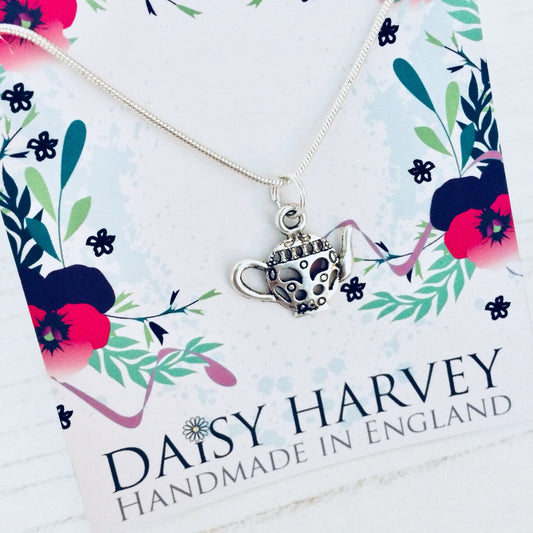 Teapot Necklace, Teapot Charm Pendant, Teapot Lover Gifts, Tea Party Necklace, Baby Shower Necklace, Tea Themed Jewelry, Tea Themed Gifts.